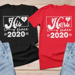 His and Hers Since Anniversary Shirts, couples tee shirts, matching tees for couples