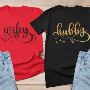 Hubby Wifey w/ Hearts Anniversary Shirts, couple clothes shirts, couple matching tops