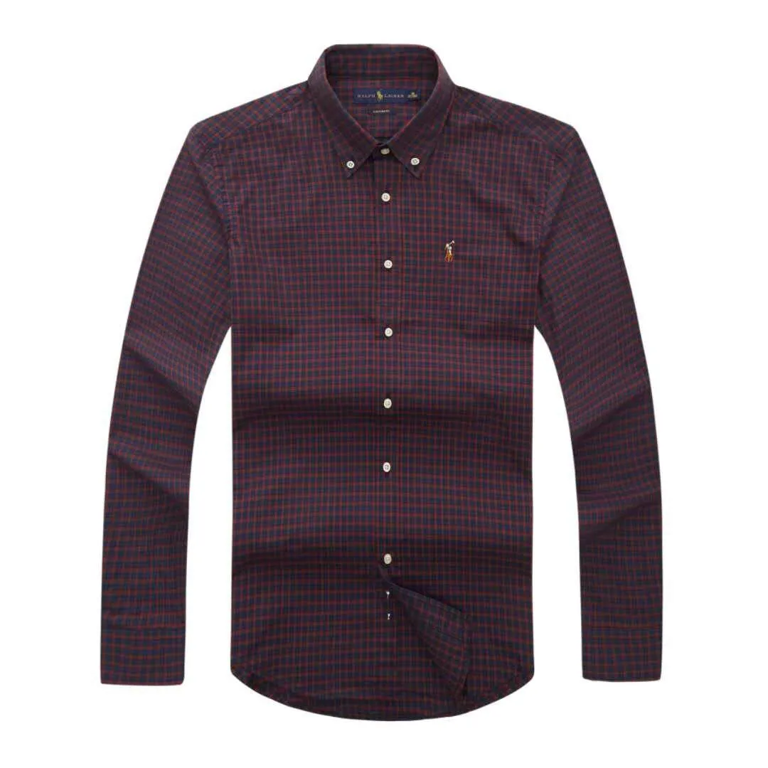 RL Long sleeve Button-Down Crest logo Oxblood Shirt