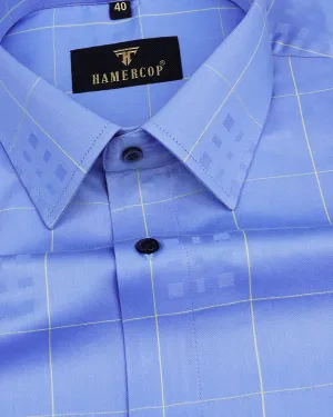Ruber Blue With Yellow Dobby Jacquard Check Premium Gizza Shirt