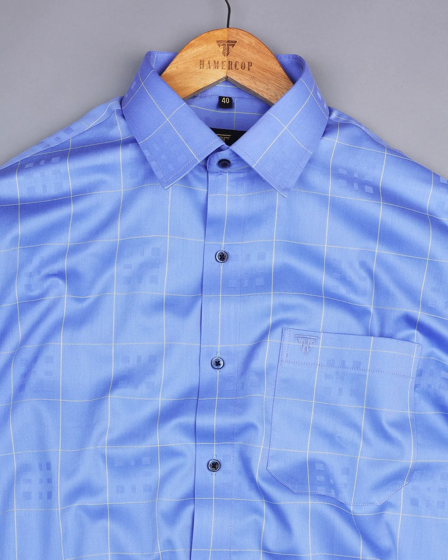 Ruber Blue With Yellow Dobby Jacquard Check Premium Gizza Shirt
