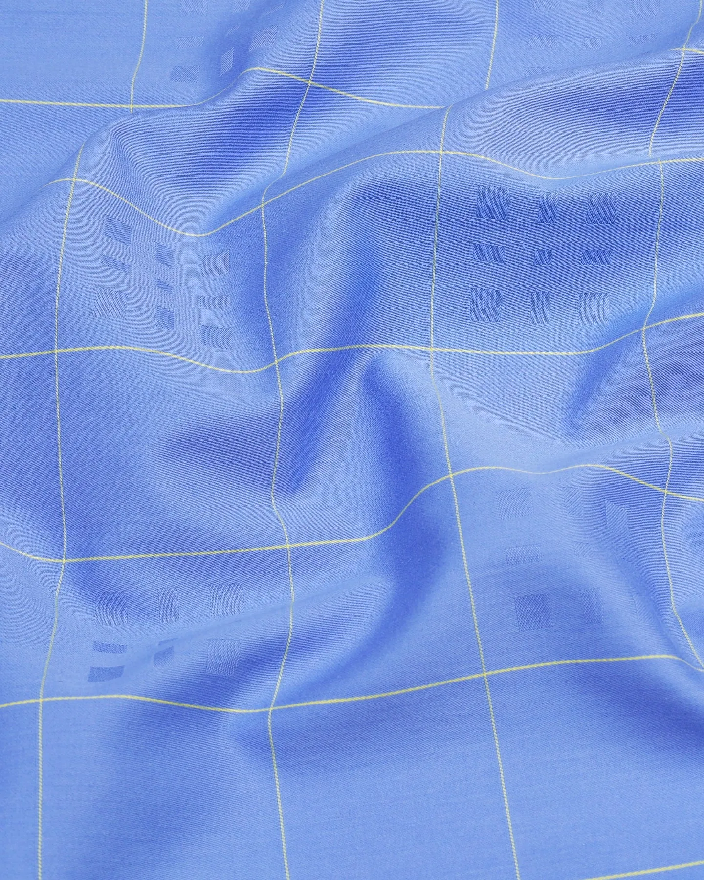 Ruber Blue With Yellow Dobby Jacquard Check Premium Gizza Shirt