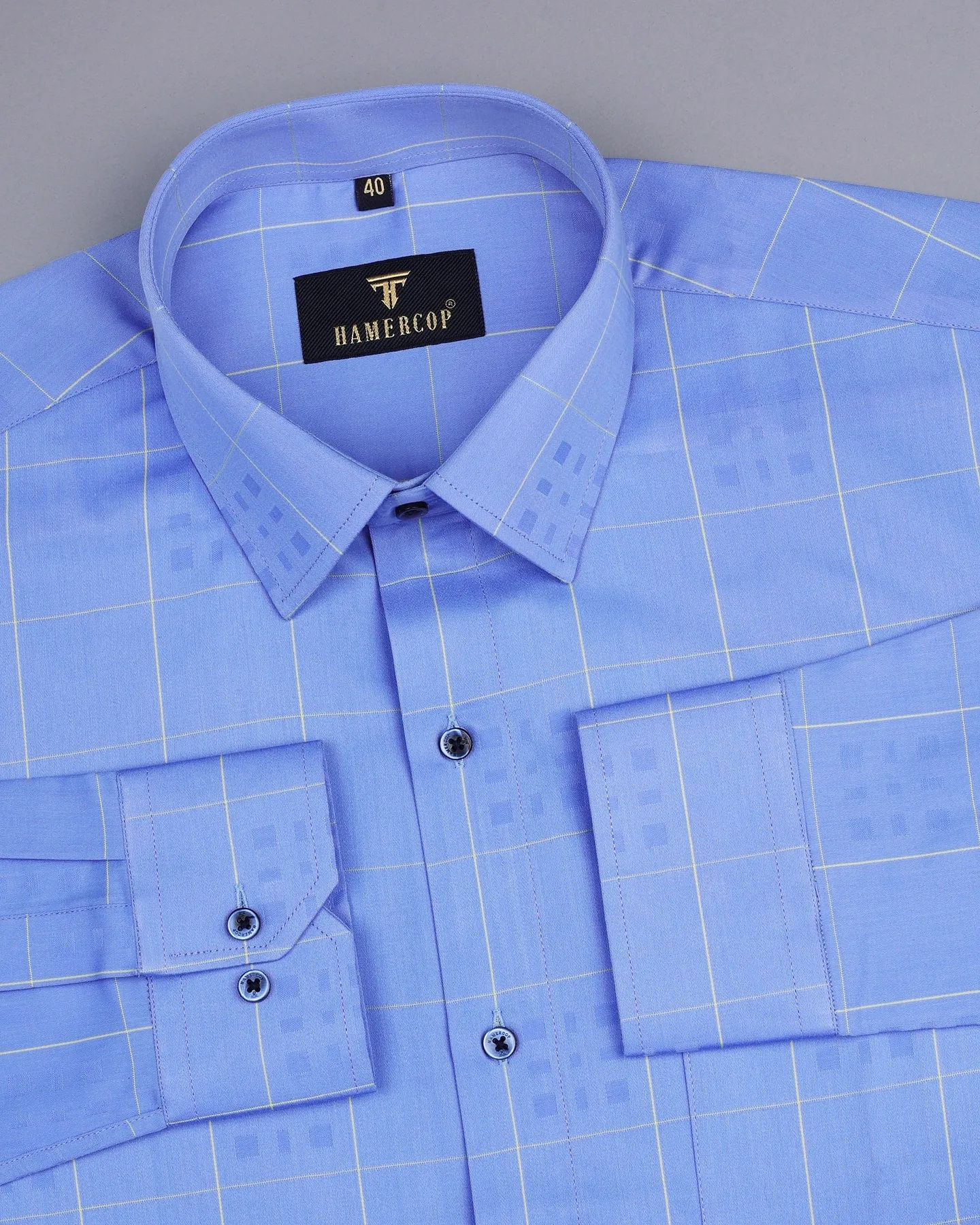 Ruber Blue With Yellow Dobby Jacquard Check Premium Gizza Shirt