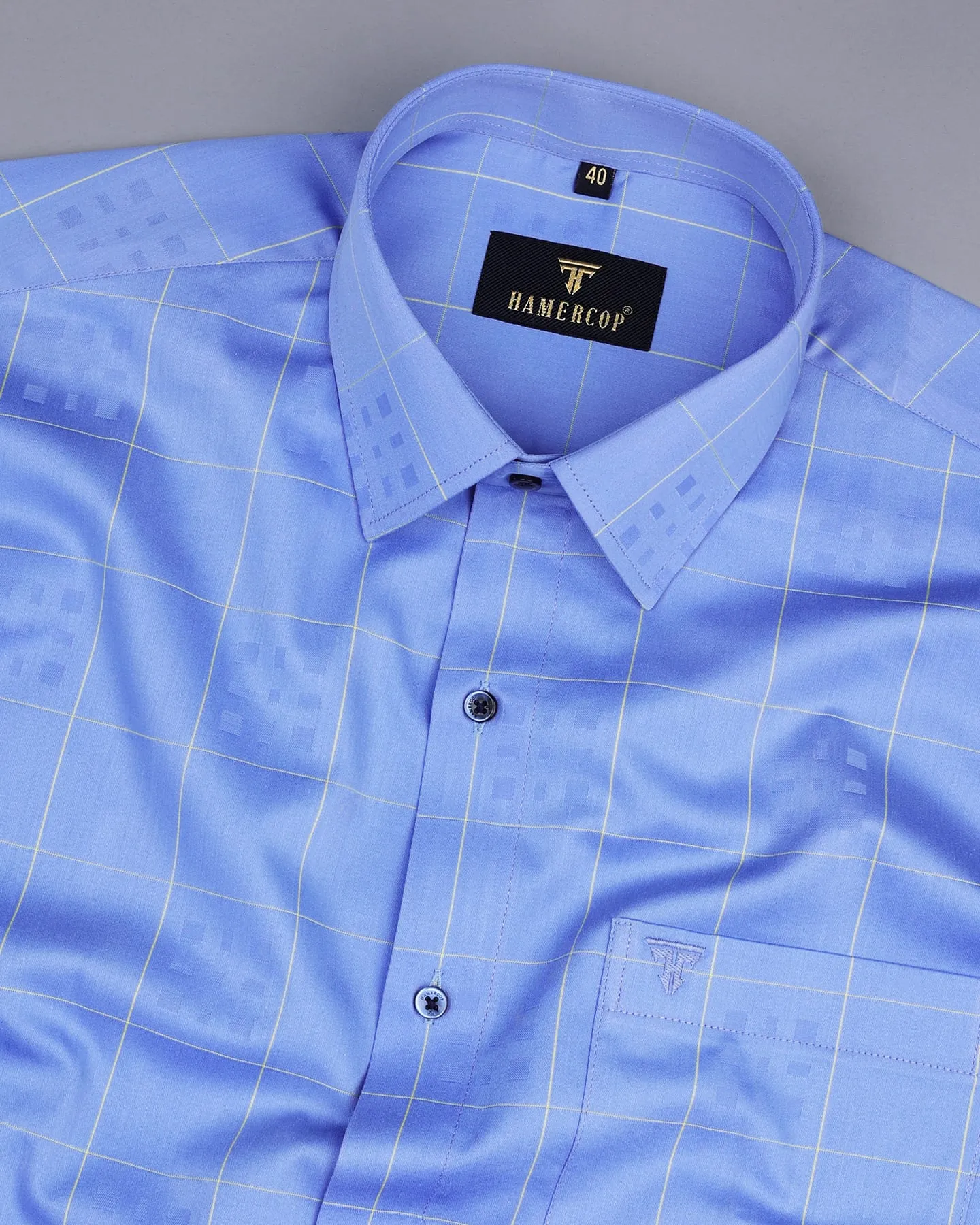 Ruber Blue With Yellow Dobby Jacquard Check Premium Gizza Shirt