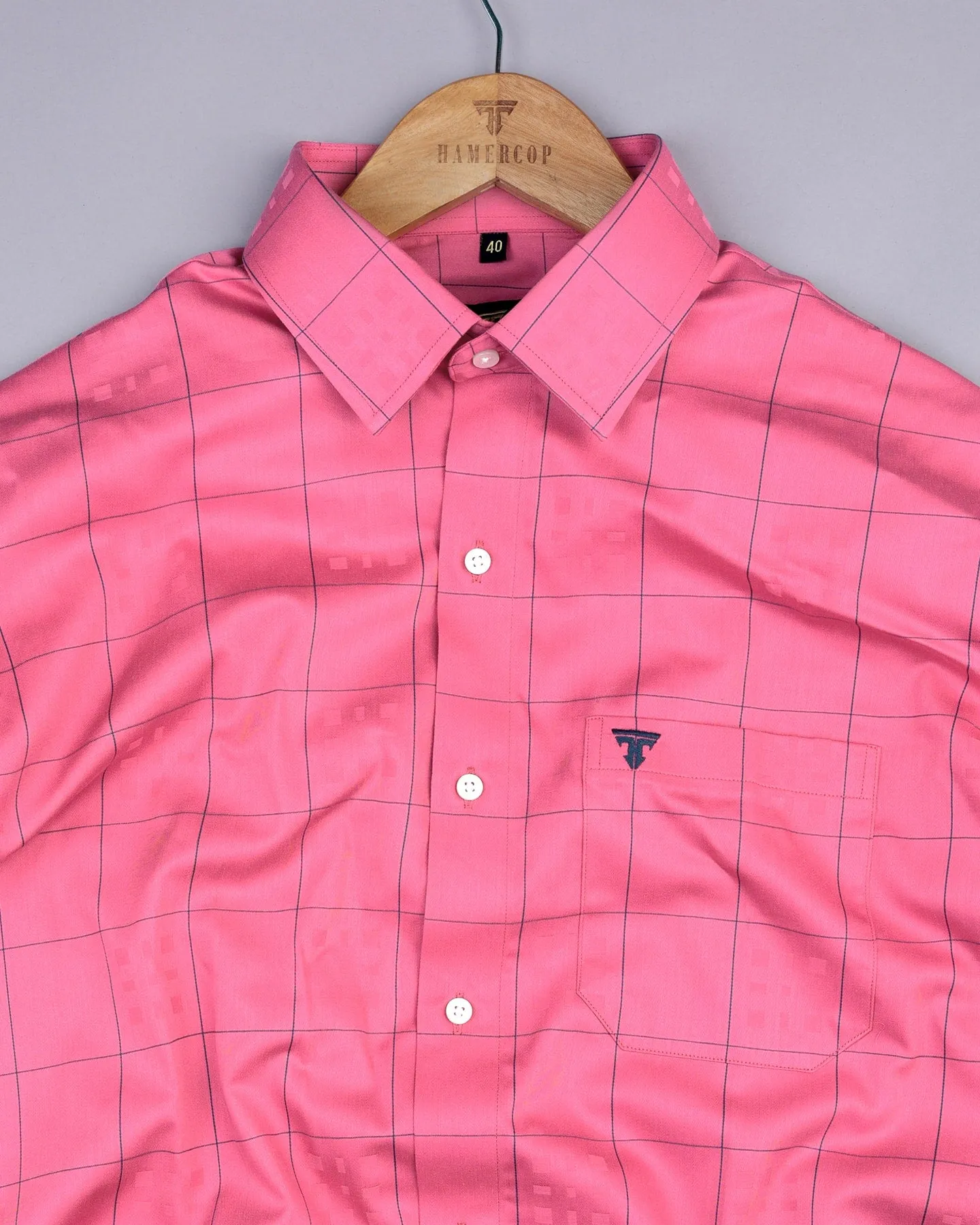 Ruber Pink With Grey Jacquard Check Premium Gizza Shirt