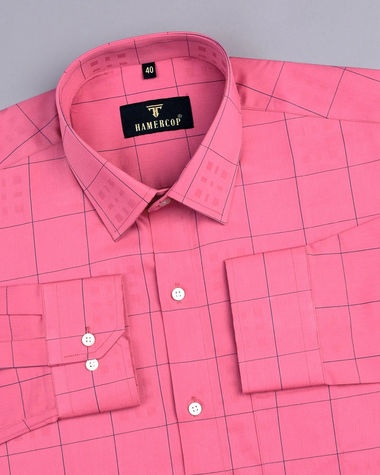 Ruber Pink With Grey Jacquard Check Premium Gizza Shirt