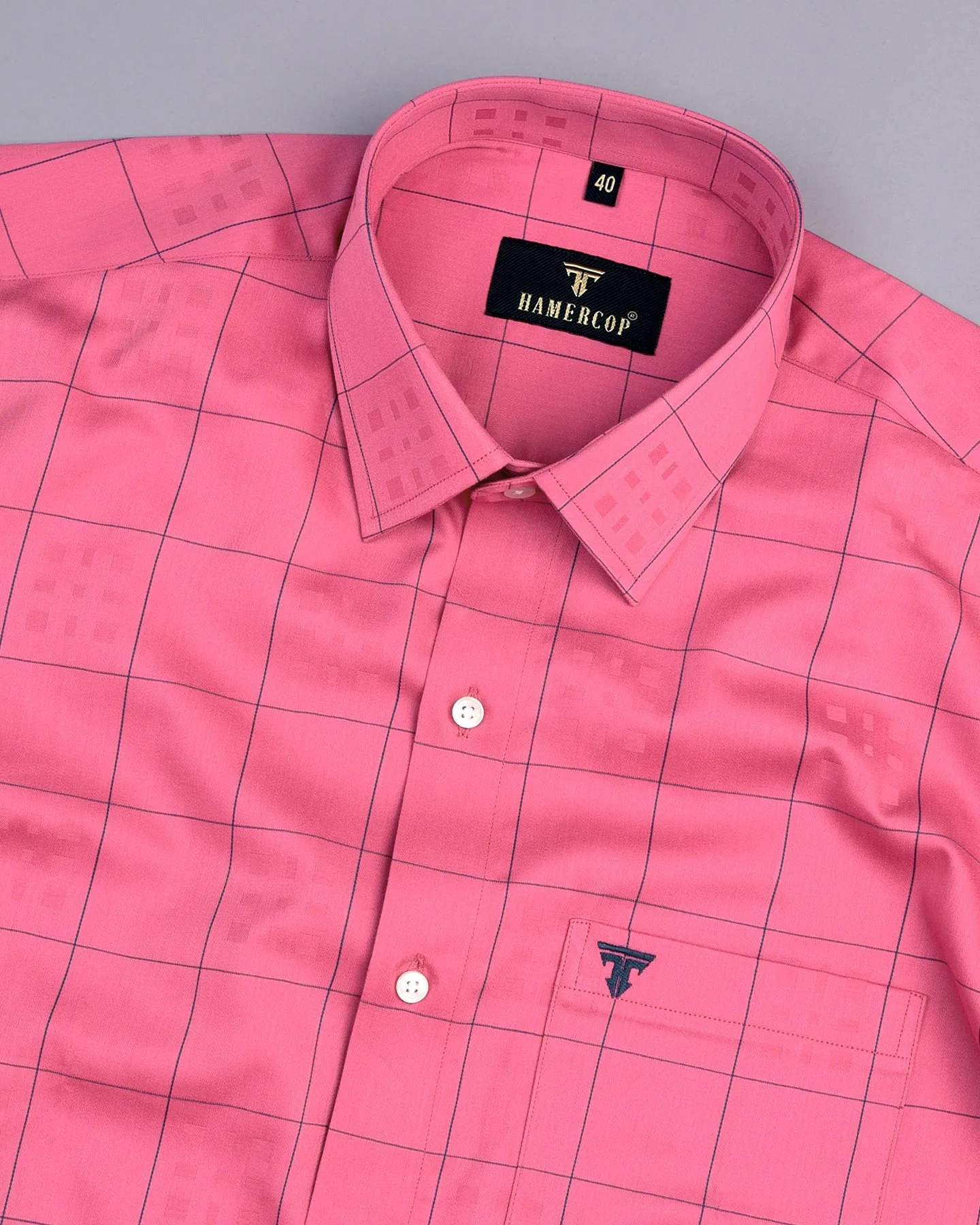 Ruber Pink With Grey Jacquard Check Premium Gizza Shirt