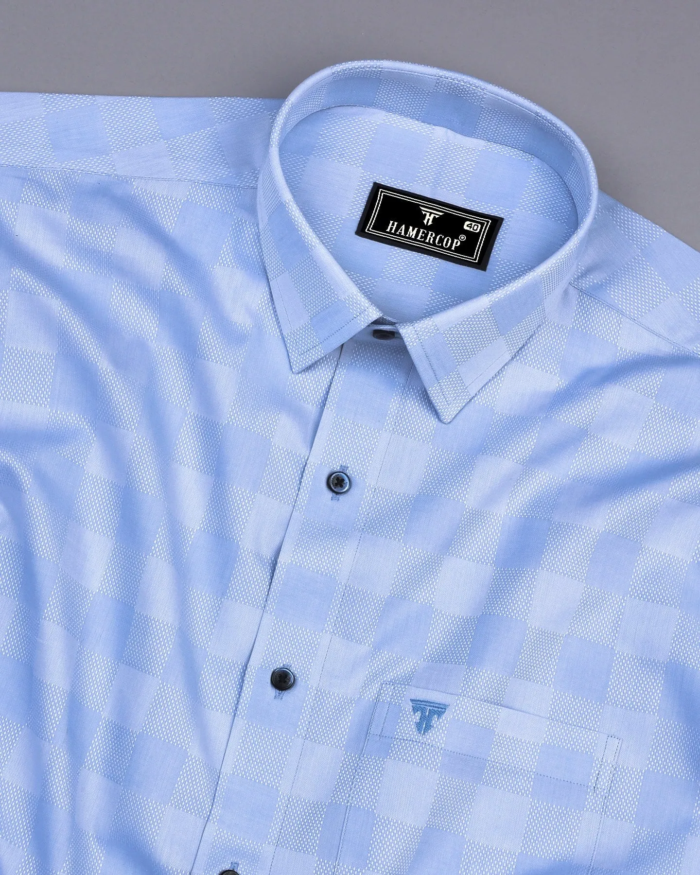 Shell Blue Dobby Check Premium Giza Shirt