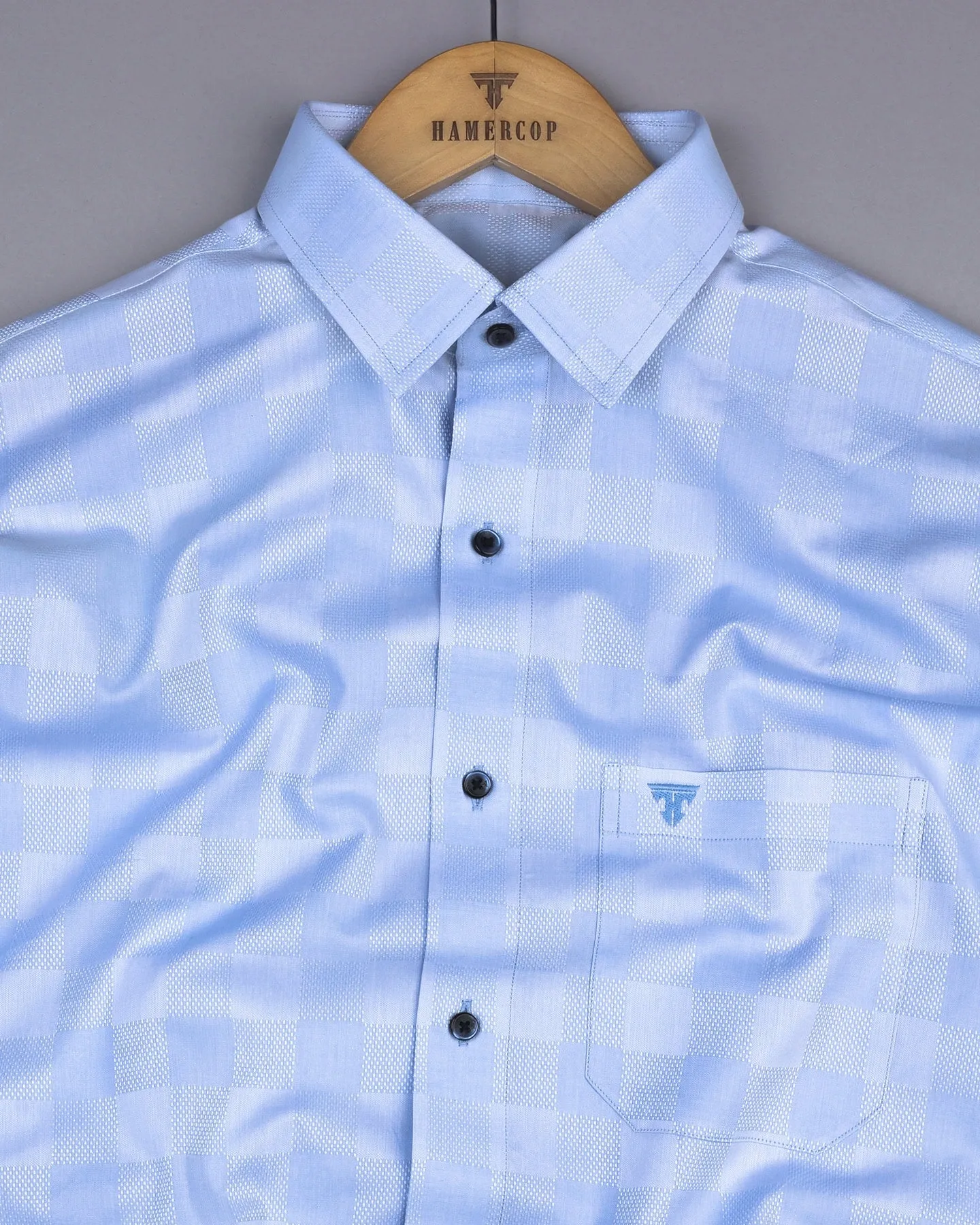 Shell Blue Dobby Check Premium Giza Shirt