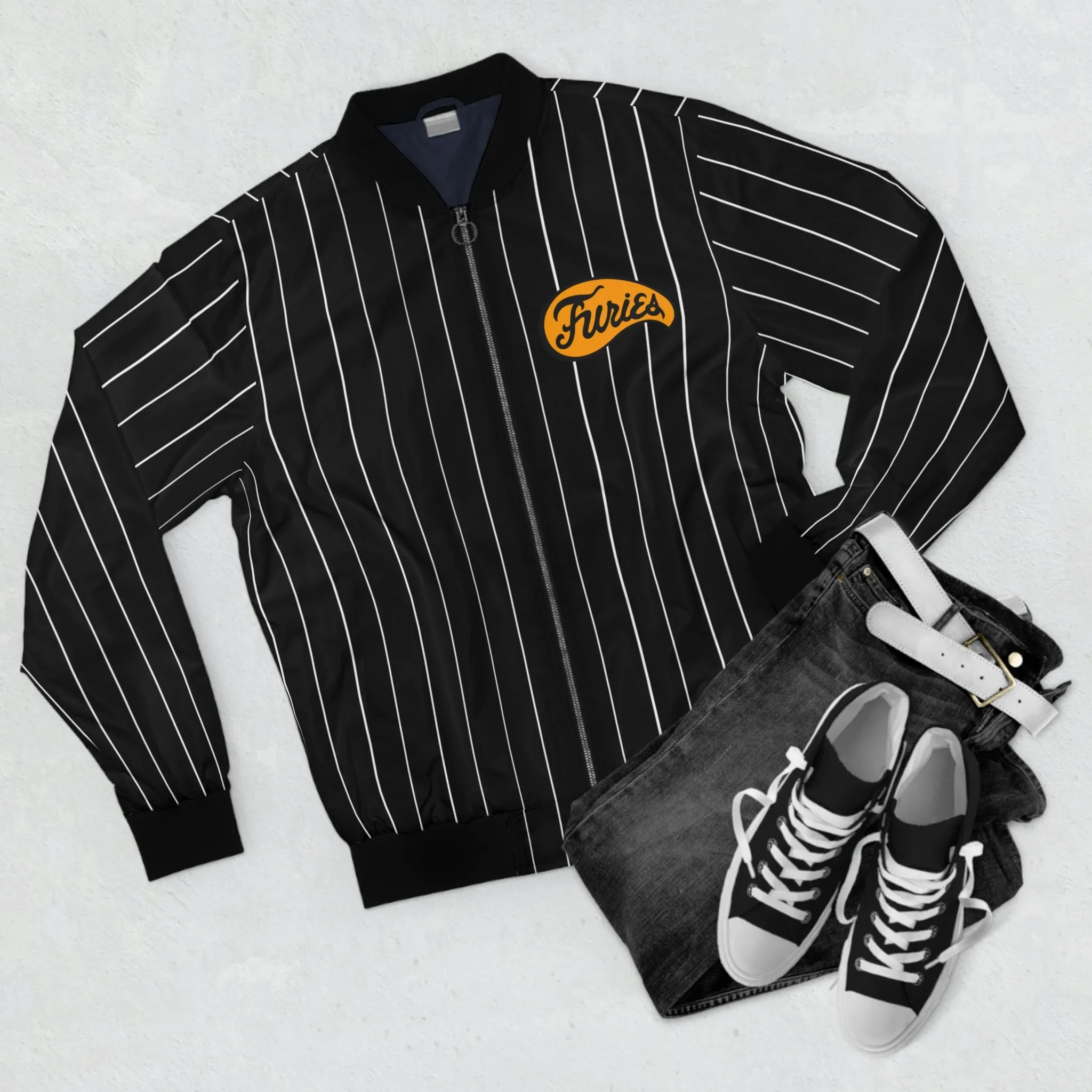 The Furies Bomber Jacket - The Warriors Baseball Gang (Black Striped Pattern)