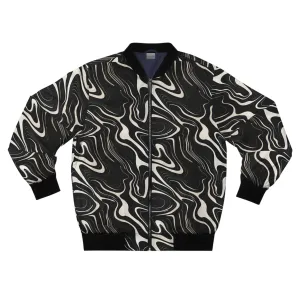Wavy Black and White Abstract Pattern Lightweight Bomber Jacket